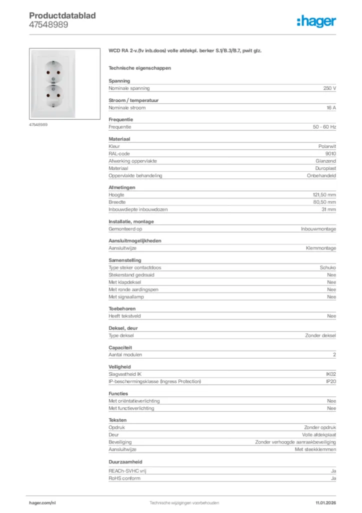 Afbeelding Hager Productdatablad 47548989 | Hager Nederland