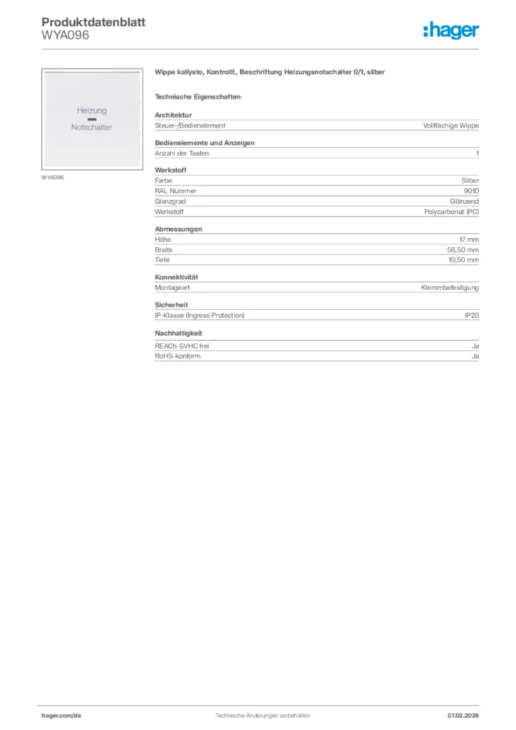 Bild Hager Produktdatenblatt WYA096 | Hager Deutschland