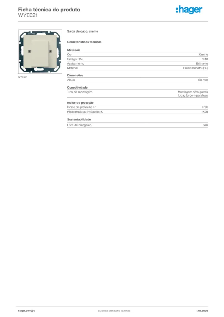 Imagem Hager Ficha técnica do produto WYE621 | Hager Portugal