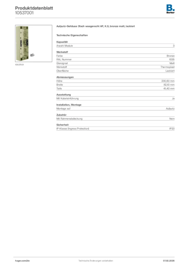 Bild Berker Produktdatenblatt 10537001 | Hager Deutschland