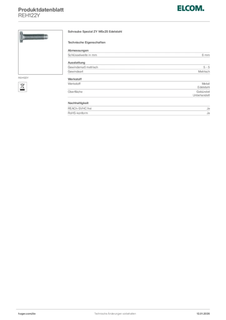Bild Elcom Produktdatenblatt REH122Y | Hager Deutschland
