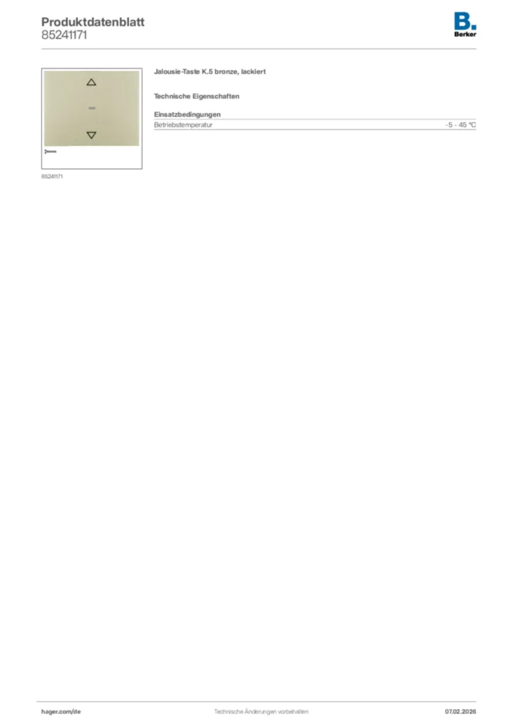 Bild Berker Produktdatenblatt 85241171 | Hager Deutschland