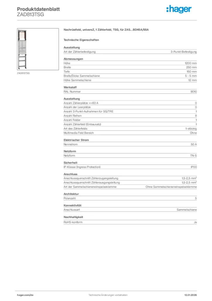 Bild Hager Produktdatenblatt ZAD813TSG | Hager Deutschland