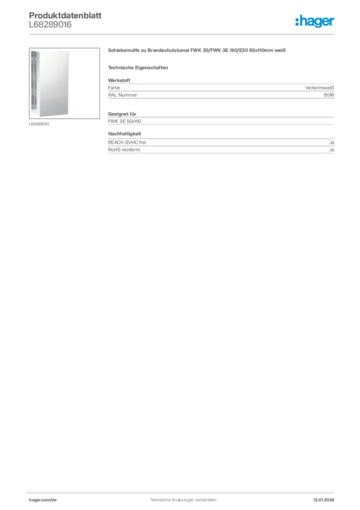 Bild Hager Produktdatenblatt L68289016 | Hager Deutschland