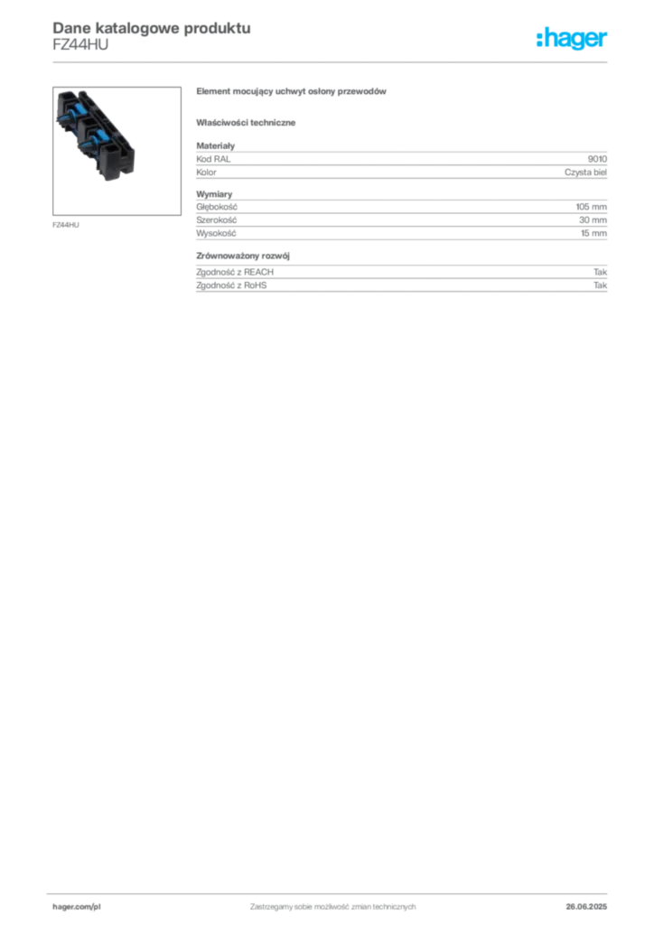 Zdjęcie Hager Dane katalogowe produktu FZ44HU | Hager Polska