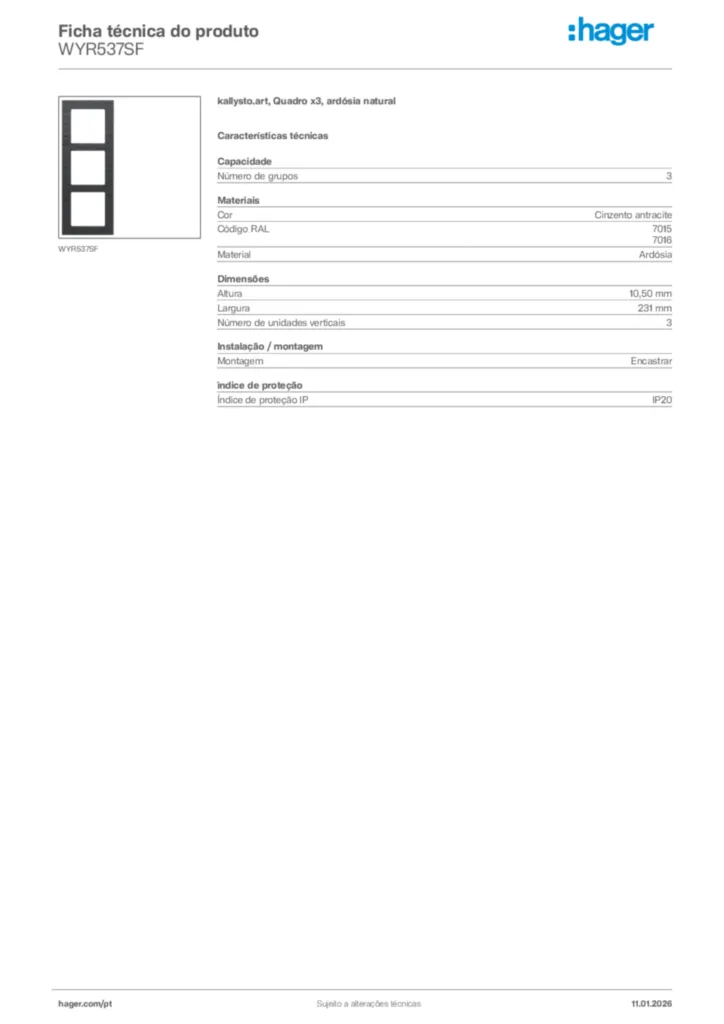 Imagem Hager Ficha técnica do produto WYR537SF | Hager Portugal