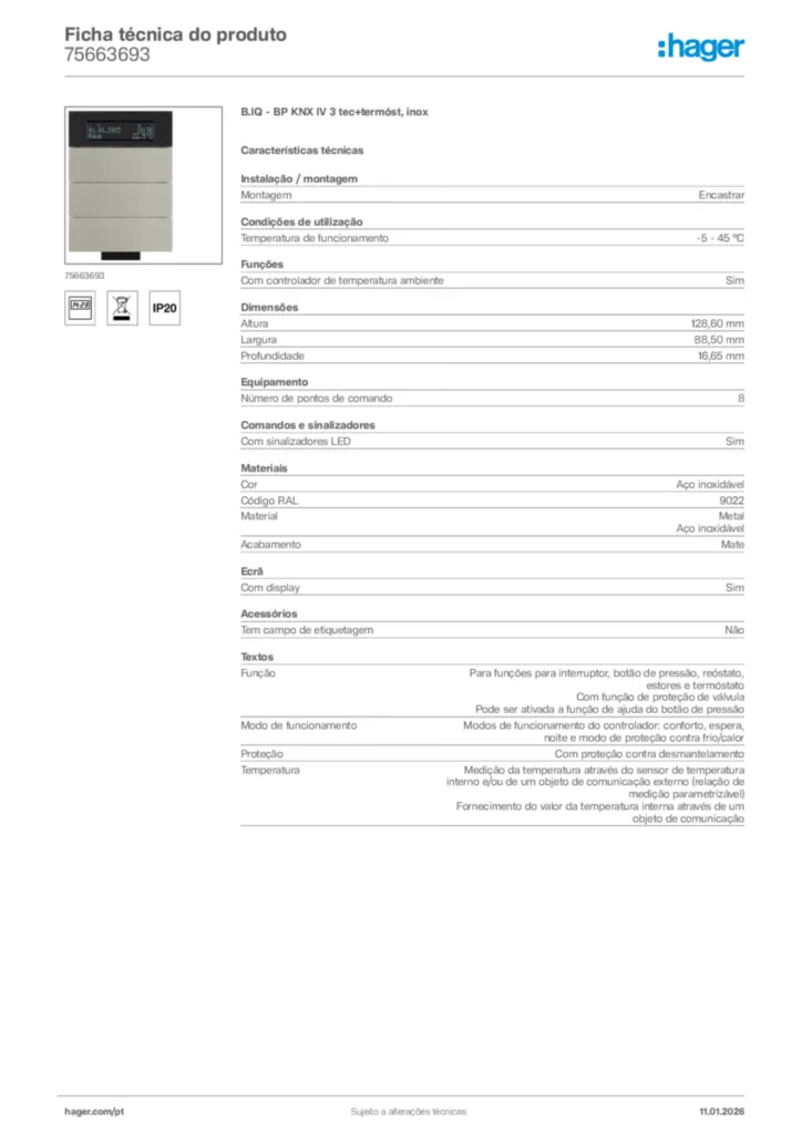 Imagem Hager Ficha técnica do produto 75663693 | Hager Portugal