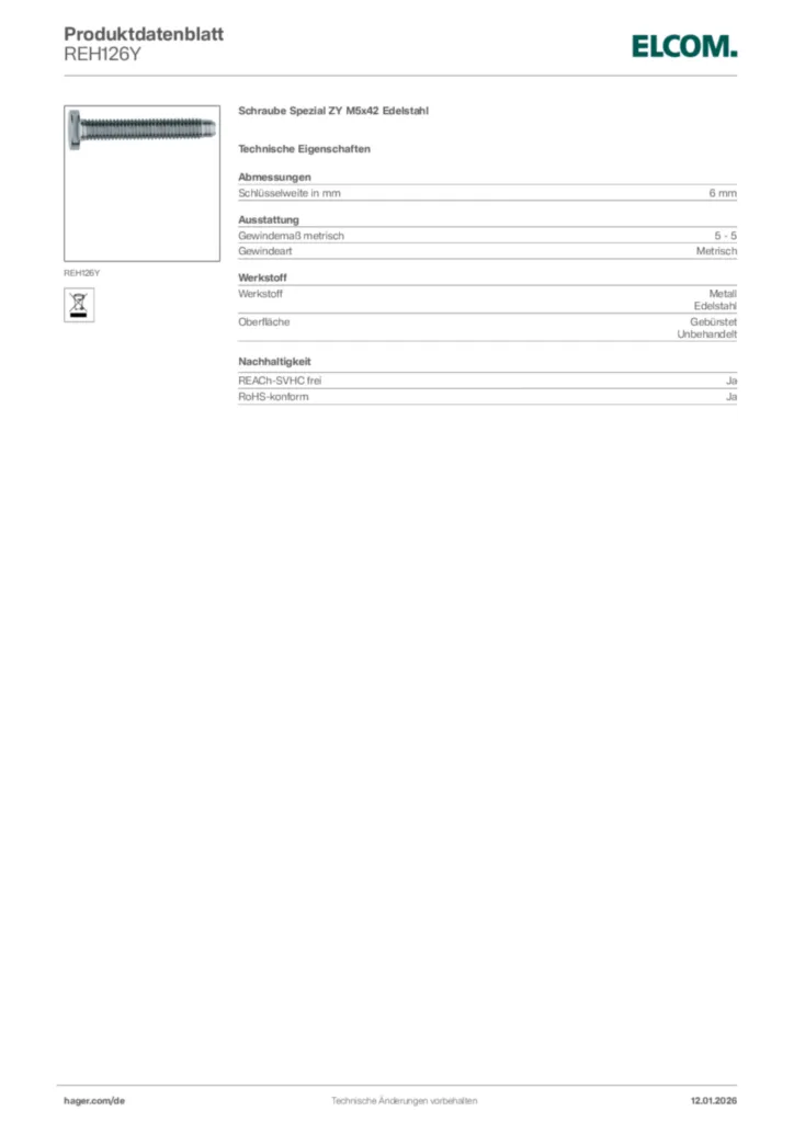 Bild Elcom Produktdatenblatt REH126Y | Hager Deutschland
