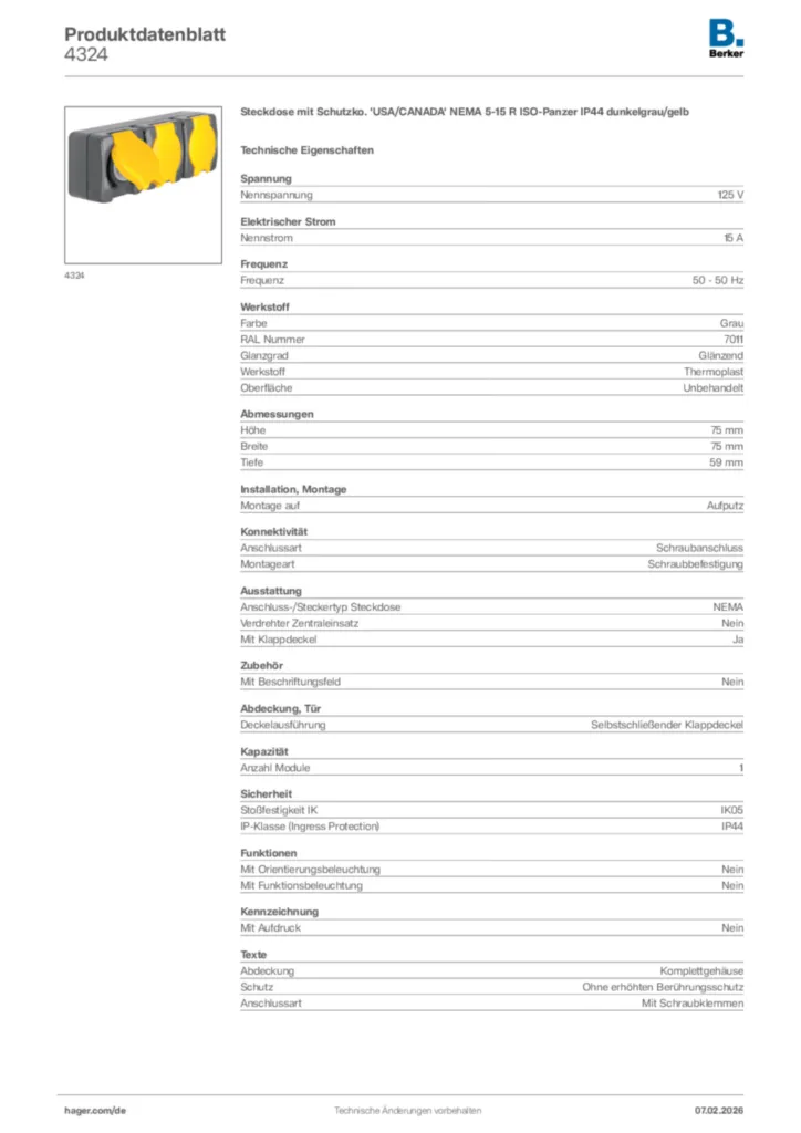 Bild Berker Produktdatenblatt 4324 | Hager Deutschland