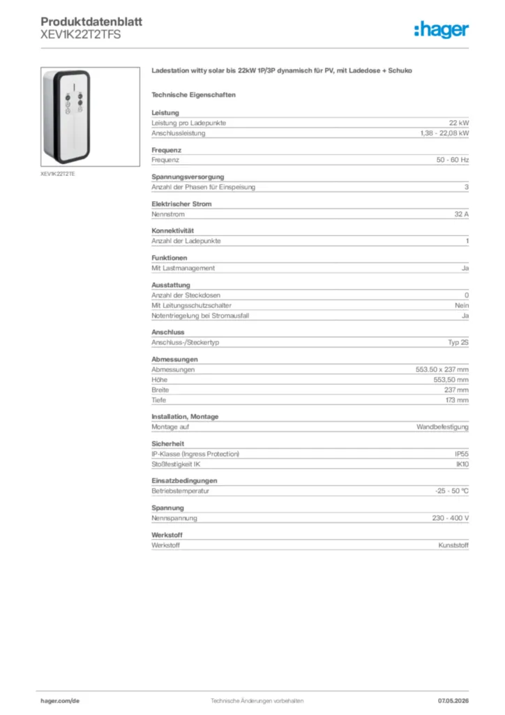 Bild Hager Produktdatenblatt XEV1K22T2TFS | Hager Deutschland