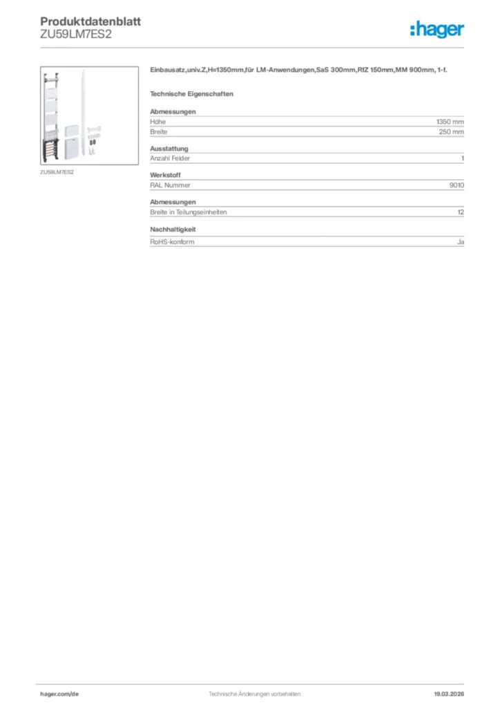 Bild Hager Produktdatenblatt ZU59LM7ES2 | Hager Deutschland