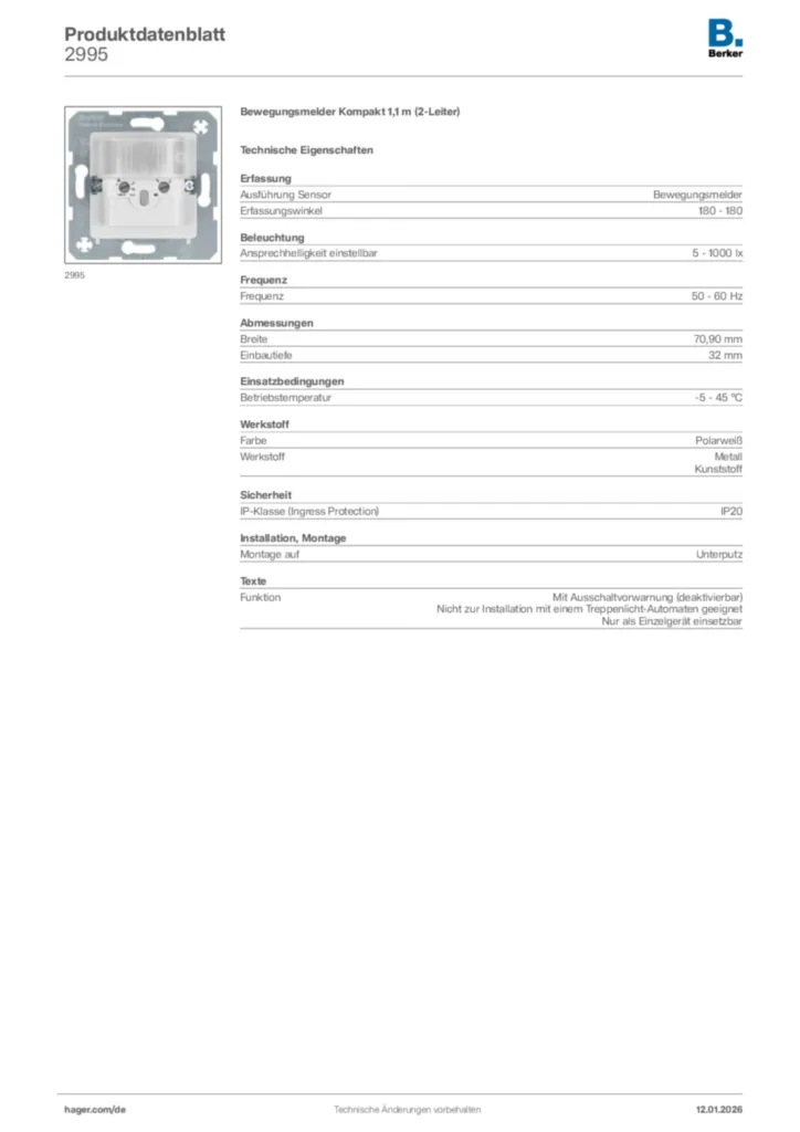 Bild Berker Produktdatenblatt 2995 | Hager Deutschland