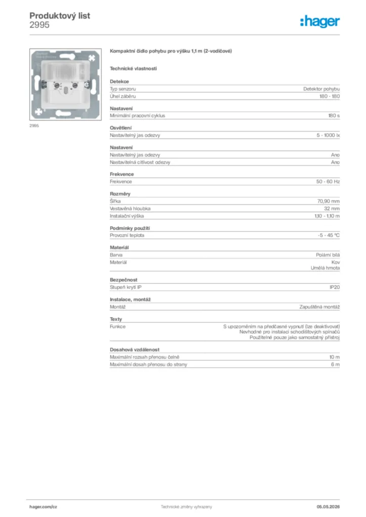 Obrázek Hager Product data sheet 2995 | Hager