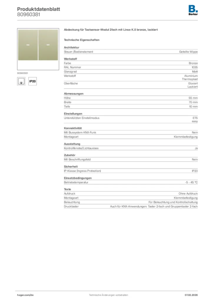 Bild Berker Produktdatenblatt 80960381 | Hager Deutschland