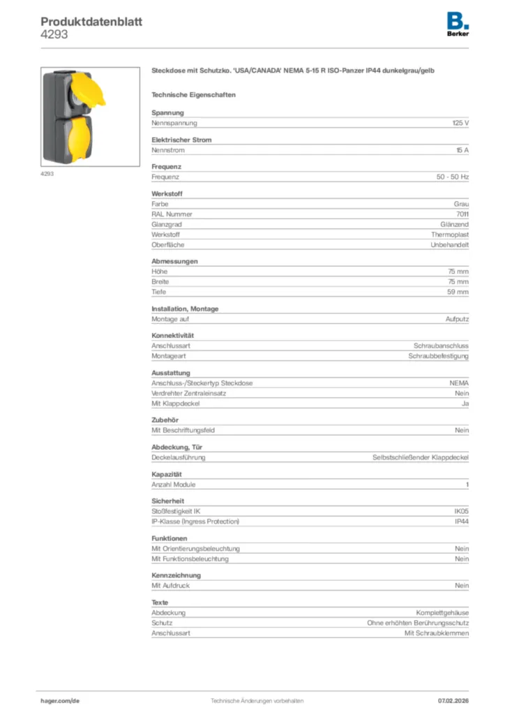 Bild Berker Produktdatenblatt 4293 | Hager Deutschland