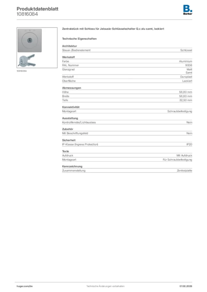 Bild Berker Produktdatenblatt 10816084 | Hager Deutschland
