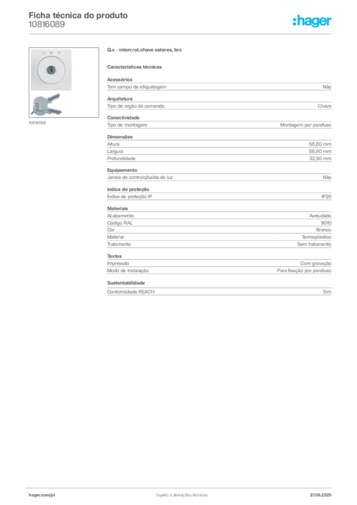 Imagem Hager Ficha técnica do produto 10816089 | Hager Portugal