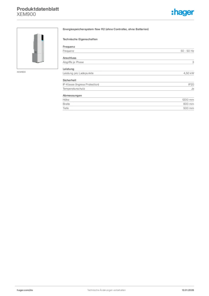 Bild Hager Produktdatenblatt XEM900 | Hager Deutschland