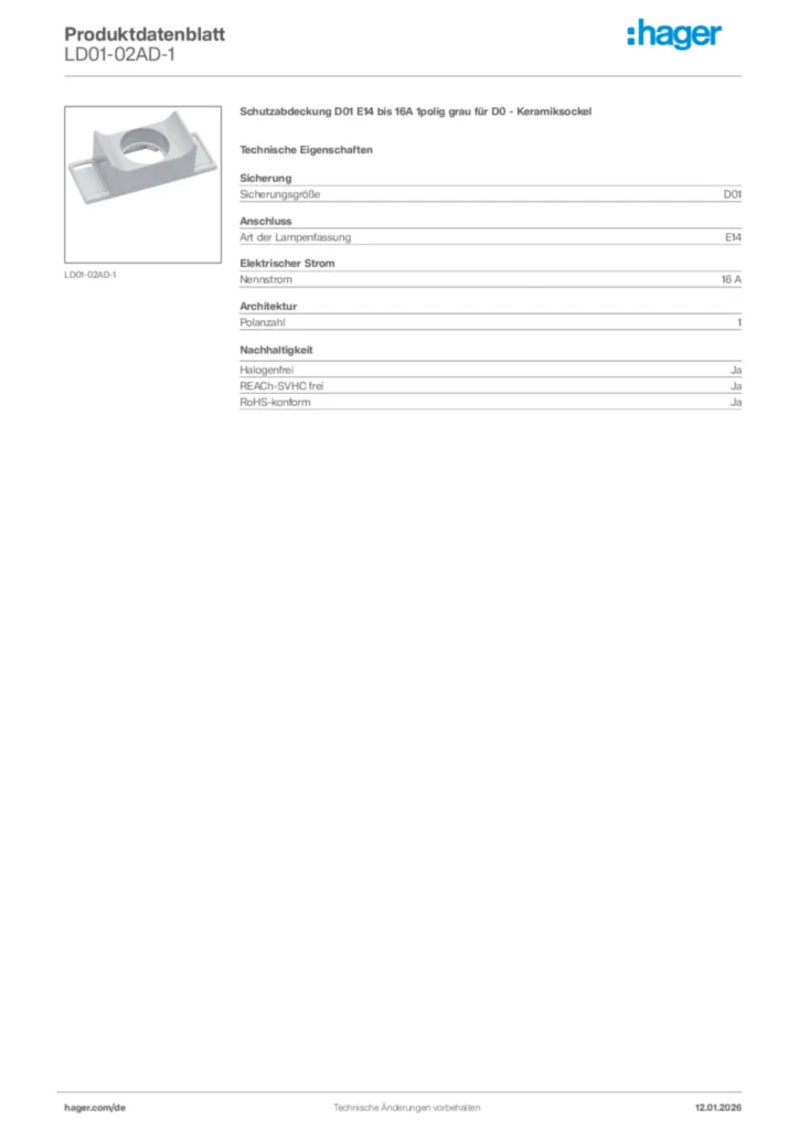 Bild Hager Produktdatenblatt LD01-02AD-1 | Hager Deutschland