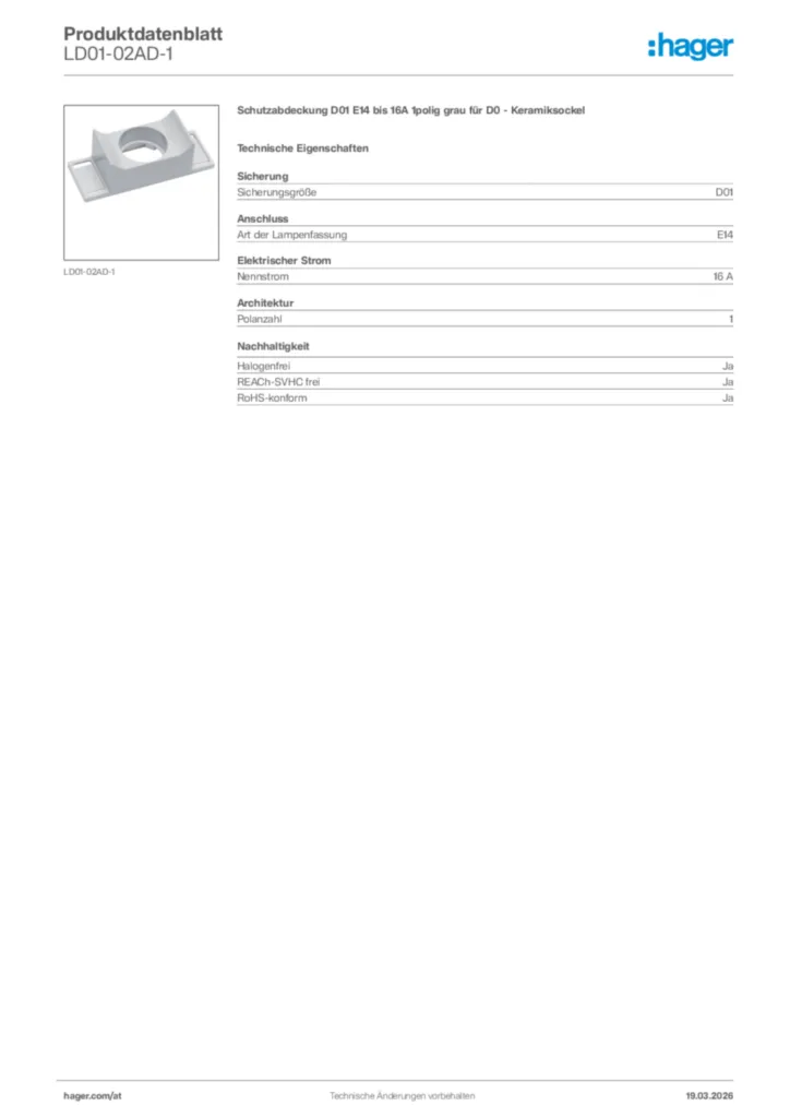 Bild Hager Produktdatenblatt LD01-02AD-1 | Hager Deutschland