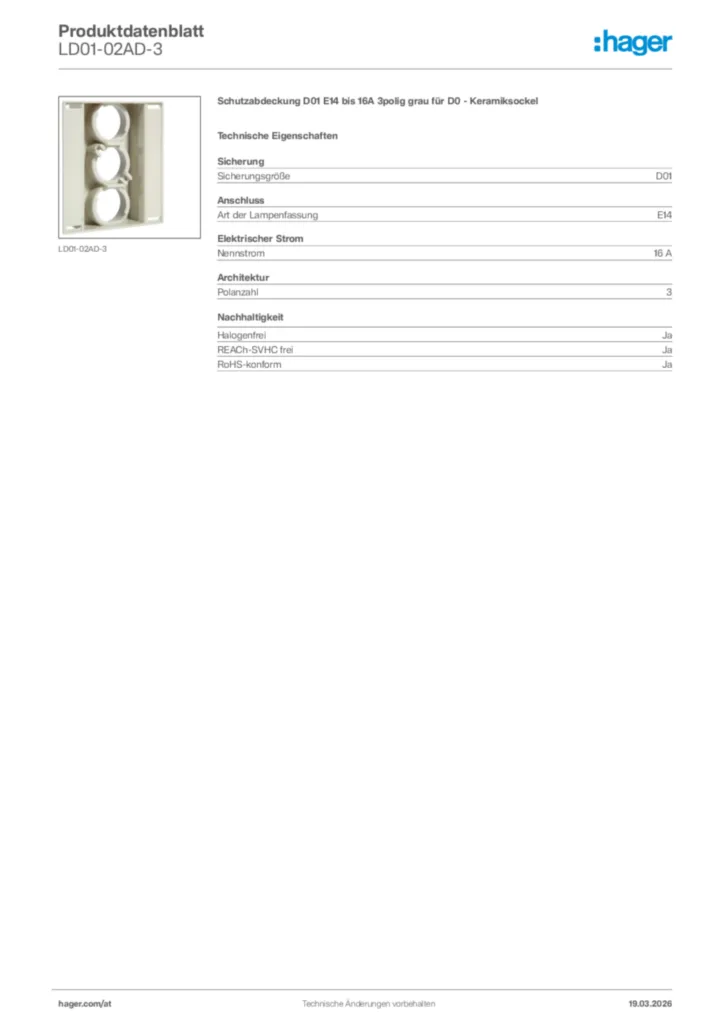 Bild Hager Produktdatenblatt LD01-02AD-3 | Hager Deutschland