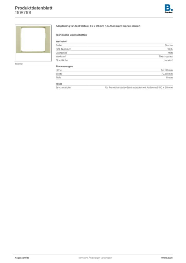 Bild Berker Produktdatenblatt 11087101 | Hager Deutschland