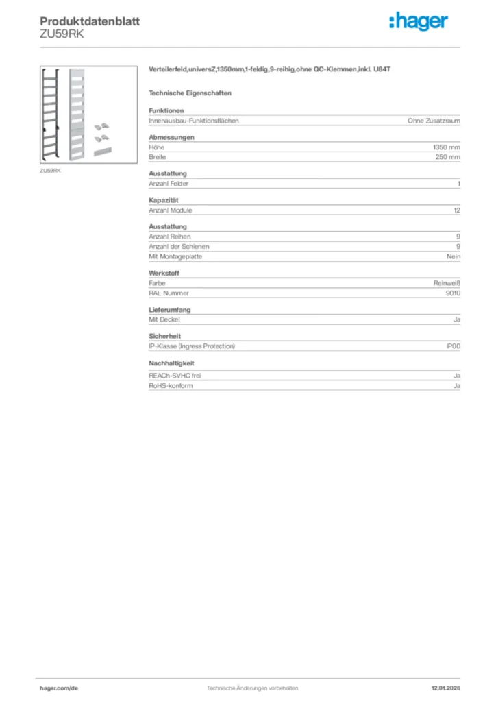 Bild Hager Produktdatenblatt ZU59RK | Hager Deutschland
