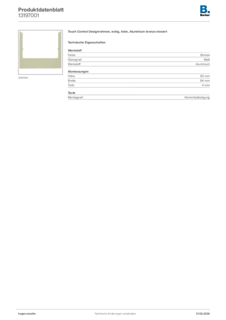 Bild Berker Produktdatenblatt 13197001 | Hager Deutschland
