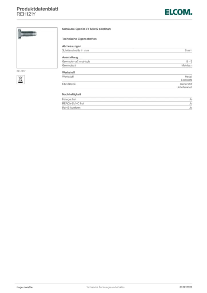 Bild Elcom Produktdatenblatt REH121Y | Hager Deutschland