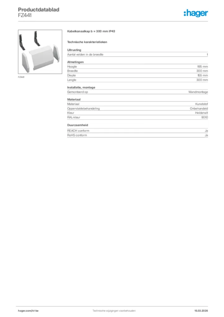 Afbeelding Hager Productdatablad FZ441 | Hager Belgium