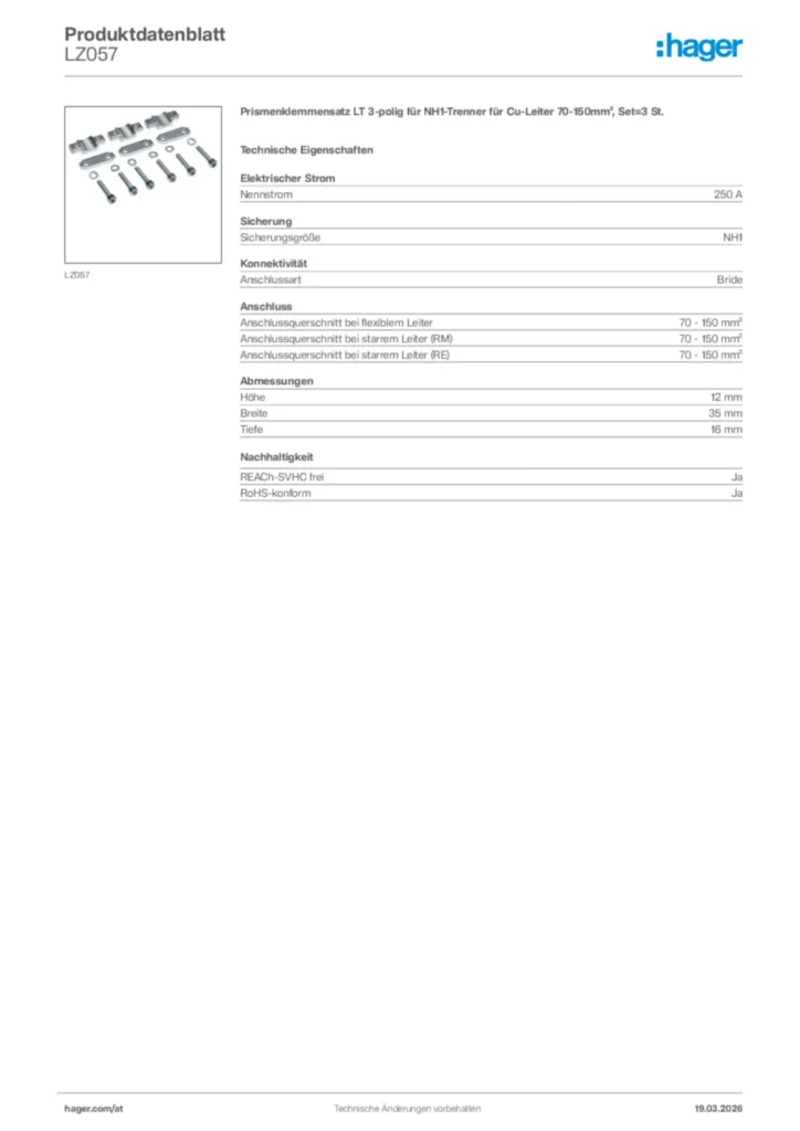 Bild Hager Produktdatenblatt LZ057 | Hager Deutschland