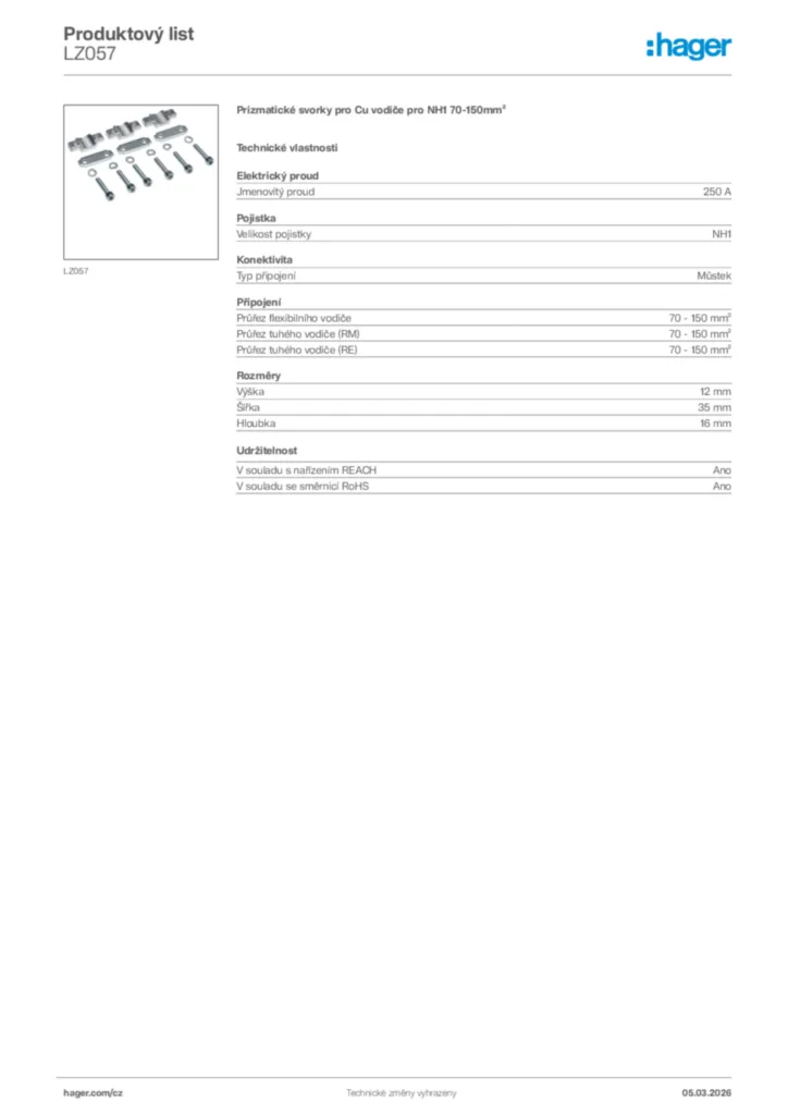Obrázek Hager Product data sheet LZ057 | Hager