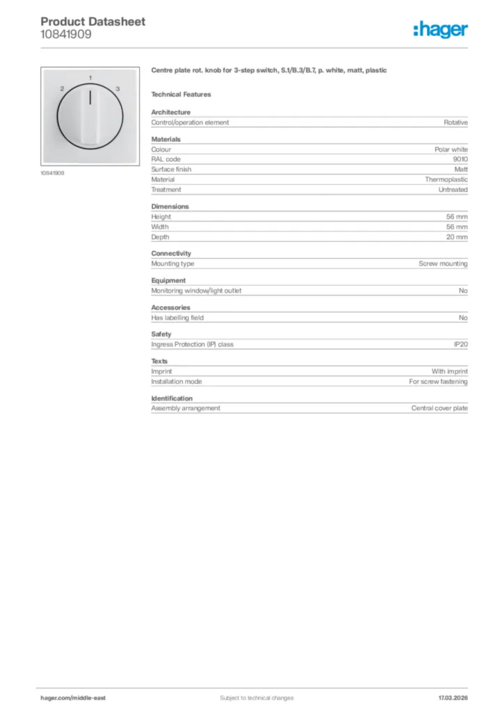 Image Hager Product data sheet 10841909  | Hager