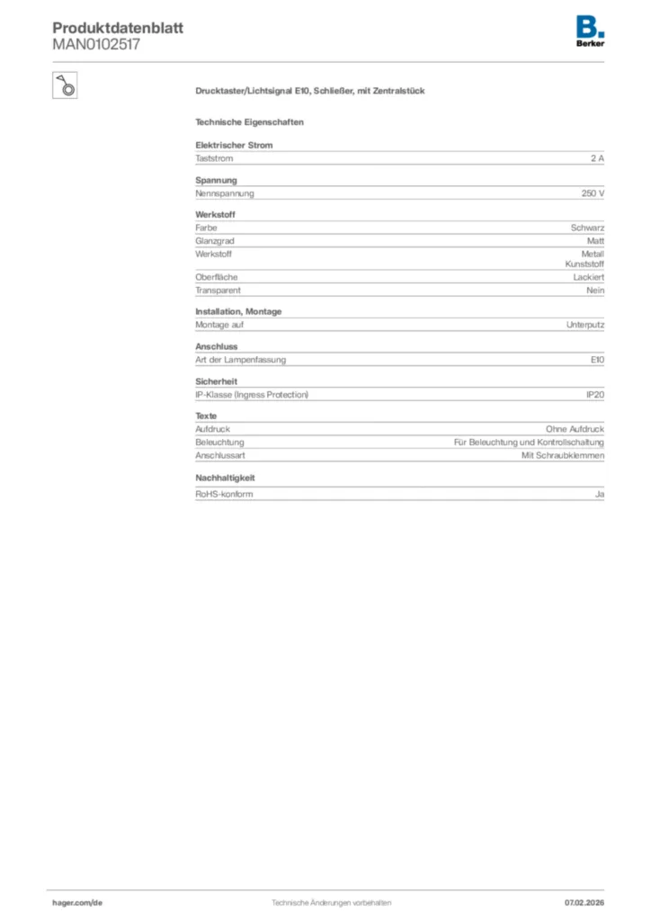 Bild Berker Produktdatenblatt MAN0102517 | Hager Deutschland