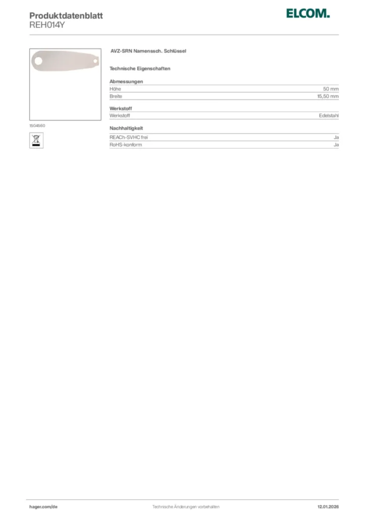 Bild Elcom Produktdatenblatt REH014Y | Hager Deutschland