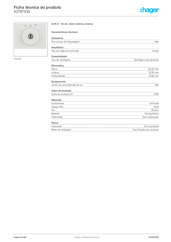 Imagem Hager Ficha técnica do produto 10797109 | Hager Portugal