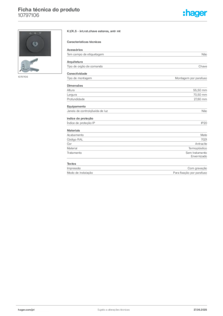 Imagem Hager Ficha técnica do produto 10797106 | Hager Portugal