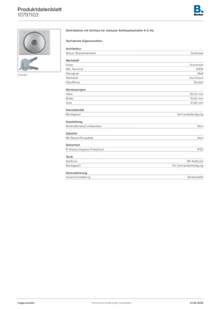 Bild Berker Produktdatenblatt 10797103 | Hager Deutschland