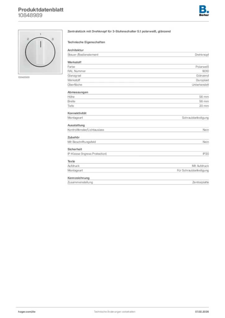 Bild Berker Produktdatenblatt 10848989 | Hager Deutschland