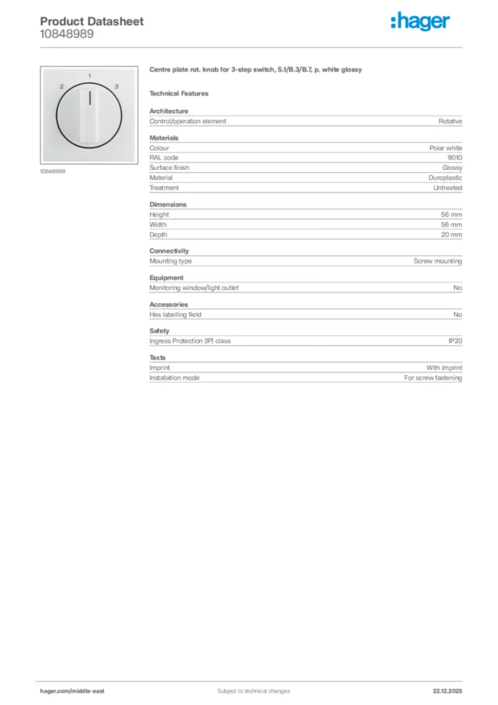 Image Hager Product data sheet 10848989  | Hager