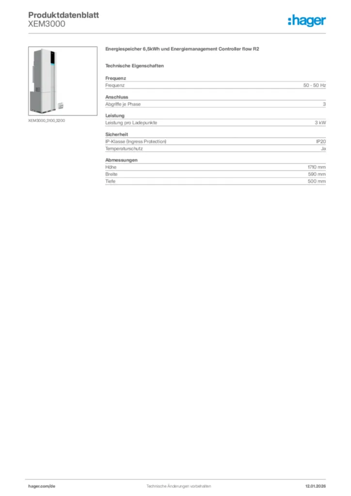 Bild Hager Produktdatenblatt XEM3000 | Hager Deutschland