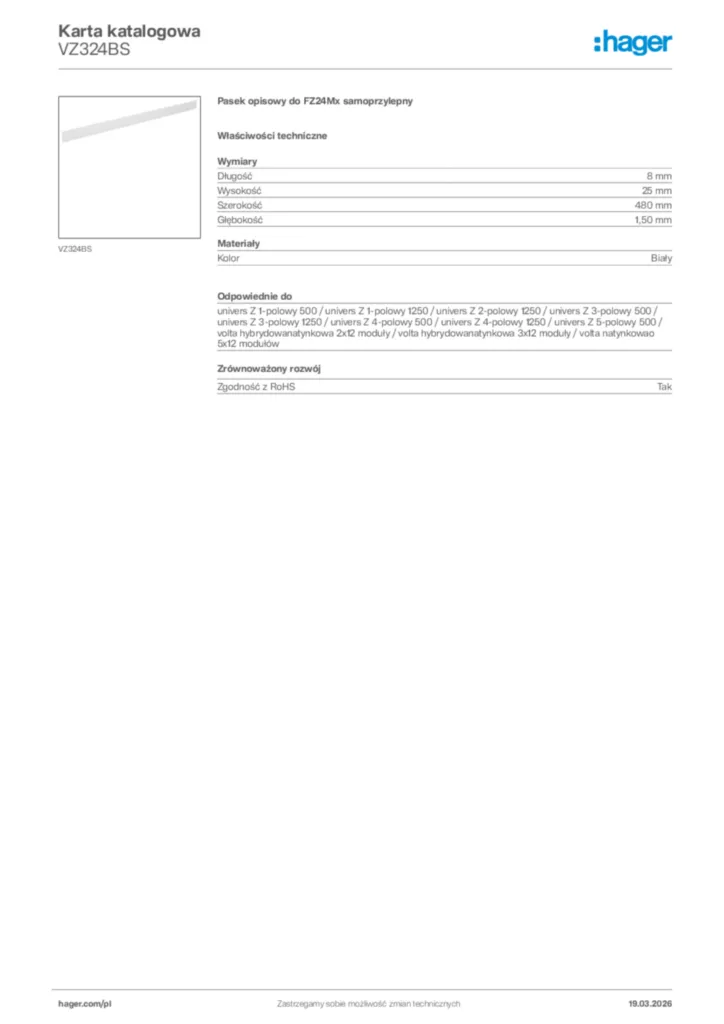 Zdjęcie Hager Karta katalogowa VZ324BS | Hager Polska