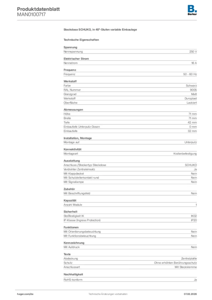 Bild Berker Produktdatenblatt MAN0100717 | Hager Deutschland