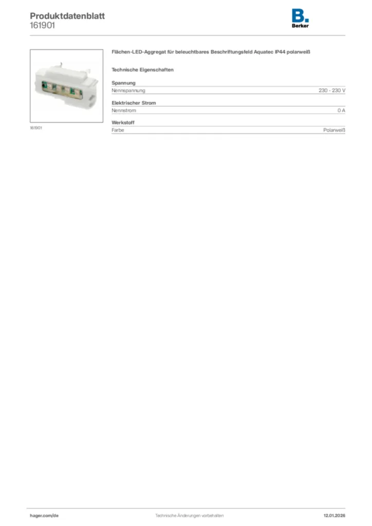 Bild Berker Produktdatenblatt 161901 | Hager Deutschland