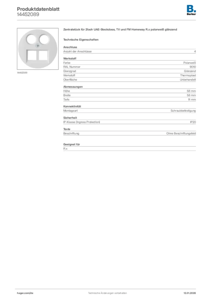 Bild Berker Produktdatenblatt 14452089 | Hager Deutschland