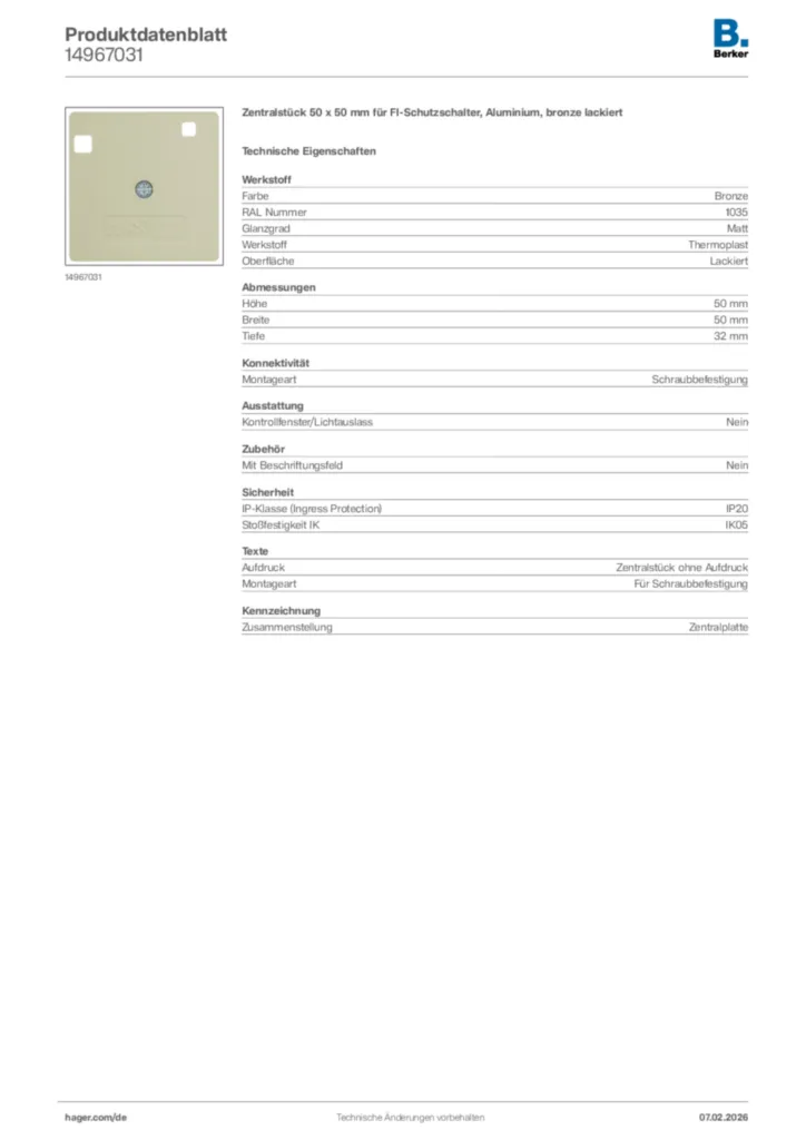 Bild Berker Produktdatenblatt 14967031 | Hager Deutschland