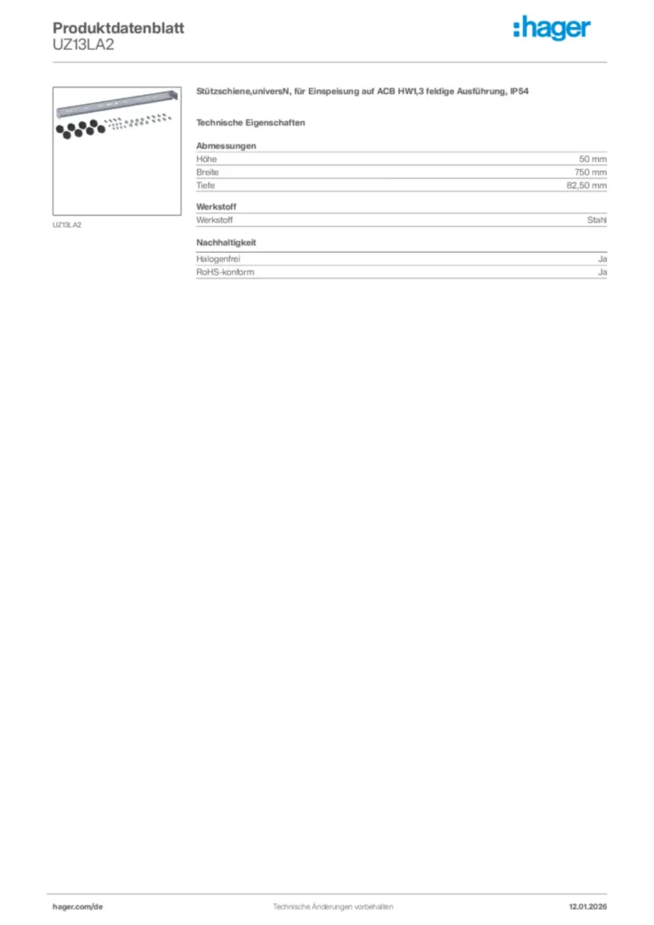 Bild Hager Produktdatenblatt UZ13LA2 | Hager Deutschland