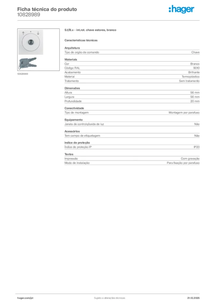 Imagem Hager Ficha técnica do produto 10828989 | Hager Portugal