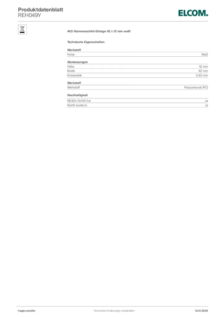Bild Elcom Produktdatenblatt REH049Y | Hager Deutschland