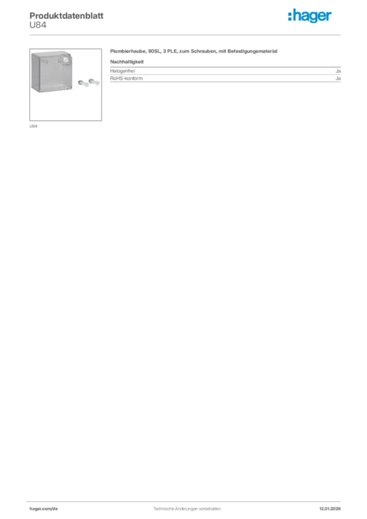 Bild Hager Produktdatenblatt U84 | Hager Deutschland